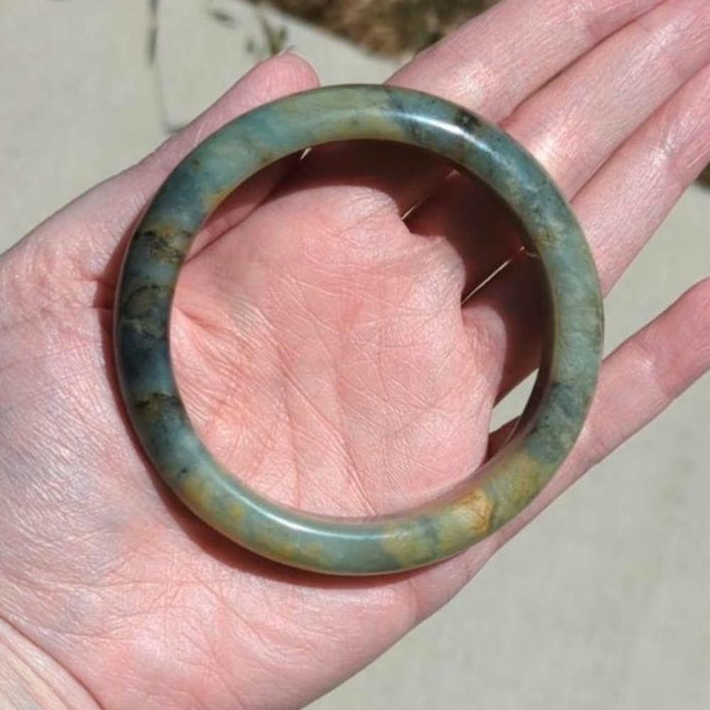 Vintage Natural Blue/Yellow/Green/Black Moss In Snow Myanmar Jade